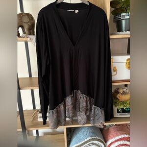 LOGO Lori Goldstein Black Chiffon hem Cardigan Open 1X PLUS QVC Lightweight